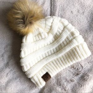 CC Boutique Cream Color Knit Hat with Pom